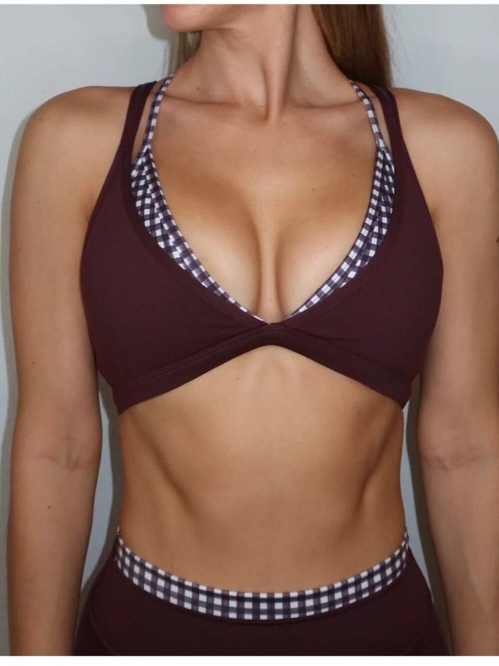 Liaison the label chocolate cherry gingham pulse bra size medium